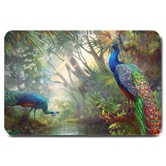 Peafowl Peacock Bird Birds Painting Art Wildlife Large Doormat by Sarkoni