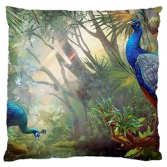 Peafowl Peacock Bird Birds Painting Art Wildlife Large Cushion Case (one Side) by Sarkoni