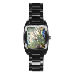 Peafowl Peacock Bird Birds Painting Art Wildlife Stainless Steel Barrel Watch by Sarkoni