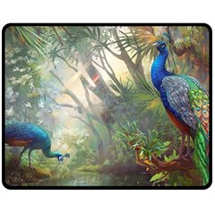 Peafowl Peacock Bird Birds Painting Art Wildlife Two Sides Fleece Blanket (medium) by Sarkoni