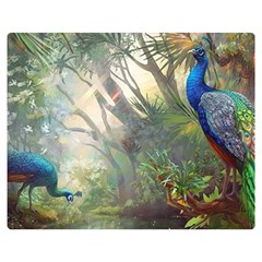 Peafowl Peacock Bird Birds Painting Art Wildlife Two Sides Premium Plush Fleece Blanket (medium) by Sarkoni