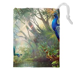 Peafowl Peacock Bird Birds Painting Art Wildlife Drawstring Pouch (4xl) by Sarkoni