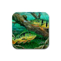 Peacock Bass Fishing Rubber Square Coaster (4 Pack) by Sarkoni