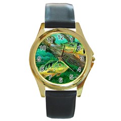 Peacock Bass Fishing Round Gold Metal Watch by Sarkoni