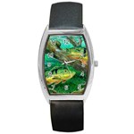 Peacock Bass Fishing Barrel Style Metal Watch Front