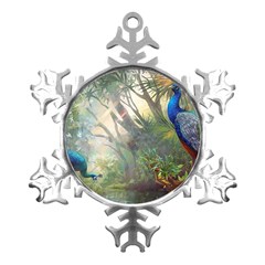 Peafowl Peacock Bird Birds Painting Art Wildlife Metal Small Snowflake Ornament by Sarkoni