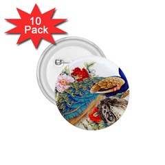 Birds Peacock Artistic Colorful Flower Painting 1.75  Buttons (10 pack)