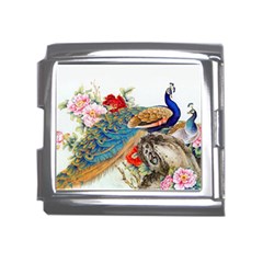 Birds Peacock Artistic Colorful Flower Painting Mega Link Italian Charm (18mm) by Sarkoni