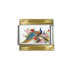 Birds Peacock Artistic Colorful Flower Painting Gold Trim Italian Charm (9mm)