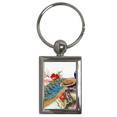 Birds Peacock Artistic Colorful Flower Painting Key Chain (rectangle) by Sarkoni