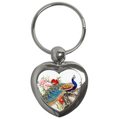 Birds Peacock Artistic Colorful Flower Painting Key Chain (heart) by Sarkoni