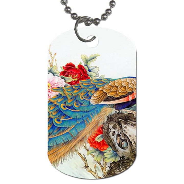 Birds Peacock Artistic Colorful Flower Painting Dog Tag (One Side)