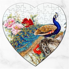 Birds Peacock Artistic Colorful Flower Painting Jigsaw Puzzle (heart) by Sarkoni