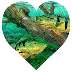 Peacock Bass Fishing Wooden Puzzle Heart by Sarkoni