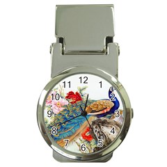 Birds Peacock Artistic Colorful Flower Painting Money Clip Watches