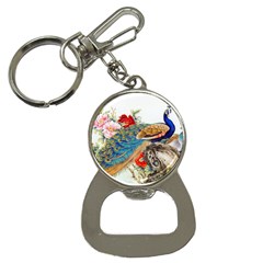 Birds Peacock Artistic Colorful Flower Painting Bottle Opener Key Chain by Sarkoni