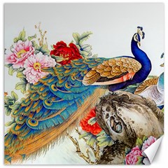 Birds Peacock Artistic Colorful Flower Painting Canvas 12  x 12 