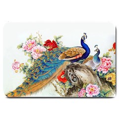 Birds Peacock Artistic Colorful Flower Painting Large Doormat by Sarkoni