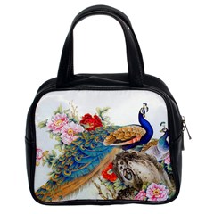 Birds Peacock Artistic Colorful Flower Painting Classic Handbag (two Sides) by Sarkoni