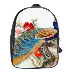 Birds Peacock Artistic Colorful Flower Painting School Bag (large) by Sarkoni