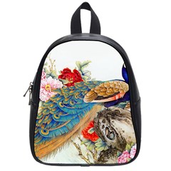 Birds Peacock Artistic Colorful Flower Painting School Bag (Small)