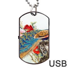 Birds Peacock Artistic Colorful Flower Painting Dog Tag Usb Flash (one Side) by Sarkoni