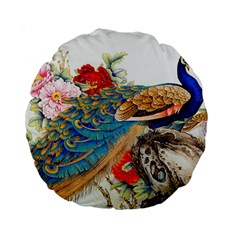 Birds Peacock Artistic Colorful Flower Painting Standard 15  Premium Round Cushions by Sarkoni