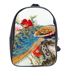 Birds Peacock Artistic Colorful Flower Painting School Bag (xl) by Sarkoni