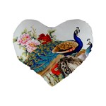 Birds Peacock Artistic Colorful Flower Painting Standard 16  Premium Heart Shape Cushions Back