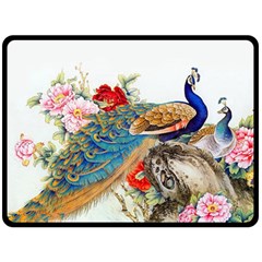 Birds Peacock Artistic Colorful Flower Painting Two Sides Fleece Blanket (Large)