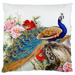 Birds Peacock Artistic Colorful Flower Painting Standard Premium Plush Fleece Cushion Case (One Side)