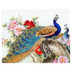 Birds Peacock Artistic Colorful Flower Painting Two Sides Premium Plush Fleece Blanket (medium) by Sarkoni