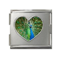 Peafowl Peacock Mega Link Heart Italian Charm (18mm) by Sarkoni