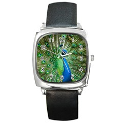 Peafowl Peacock Square Metal Watch by Sarkoni