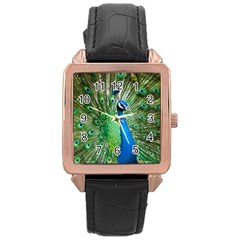 Peafowl Peacock Rose Gold Leather Watch  by Sarkoni