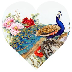 Birds Peacock Artistic Colorful Flower Painting Wooden Puzzle Heart by Sarkoni