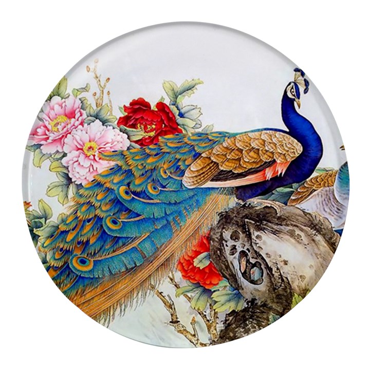 Birds Peacock Artistic Colorful Flower Painting Round Glass Fridge Magnet (4 pack)