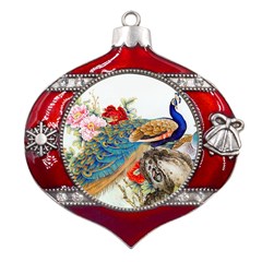 Birds Peacock Artistic Colorful Flower Painting Metal Snowflake And Bell Red Ornament by Sarkoni