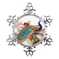 Birds Peacock Artistic Colorful Flower Painting Metal Large Snowflake Ornament by Sarkoni