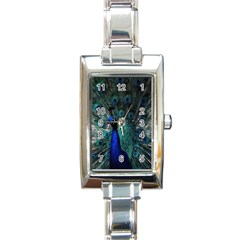 Blue And Green Peacock Rectangle Italian Charm Watch by Sarkoni