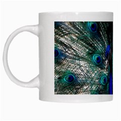 Blue And Green Peacock White Mug by Sarkoni