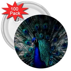 Blue And Green Peacock 3  Buttons (100 Pack)  by Sarkoni