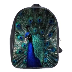 Blue And Green Peacock School Bag (xl) by Sarkoni