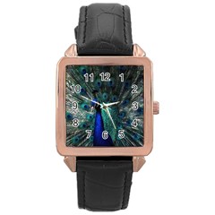 Blue And Green Peacock Rose Gold Leather Watch  by Sarkoni