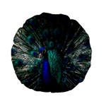 Blue And Green Peacock Standard 15  Premium Flano Round Cushions Front