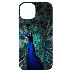 Blue And Green Peacock Iphone 14 Black Uv Print Case by Sarkoni