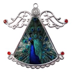 Blue And Green Peacock Metal Angel With Crystal Ornament by Sarkoni