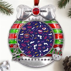 Pattern Burton Galmour Metal X mas Ribbon With Red Crystal Round Ornament by Ndabl3x