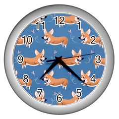 Corgi Patterns Wall Clock (silver) by Ndabl3x