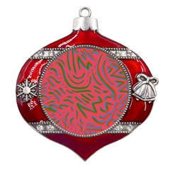 Pattern Saying Wavy Metal Snowflake And Bell Red Ornament